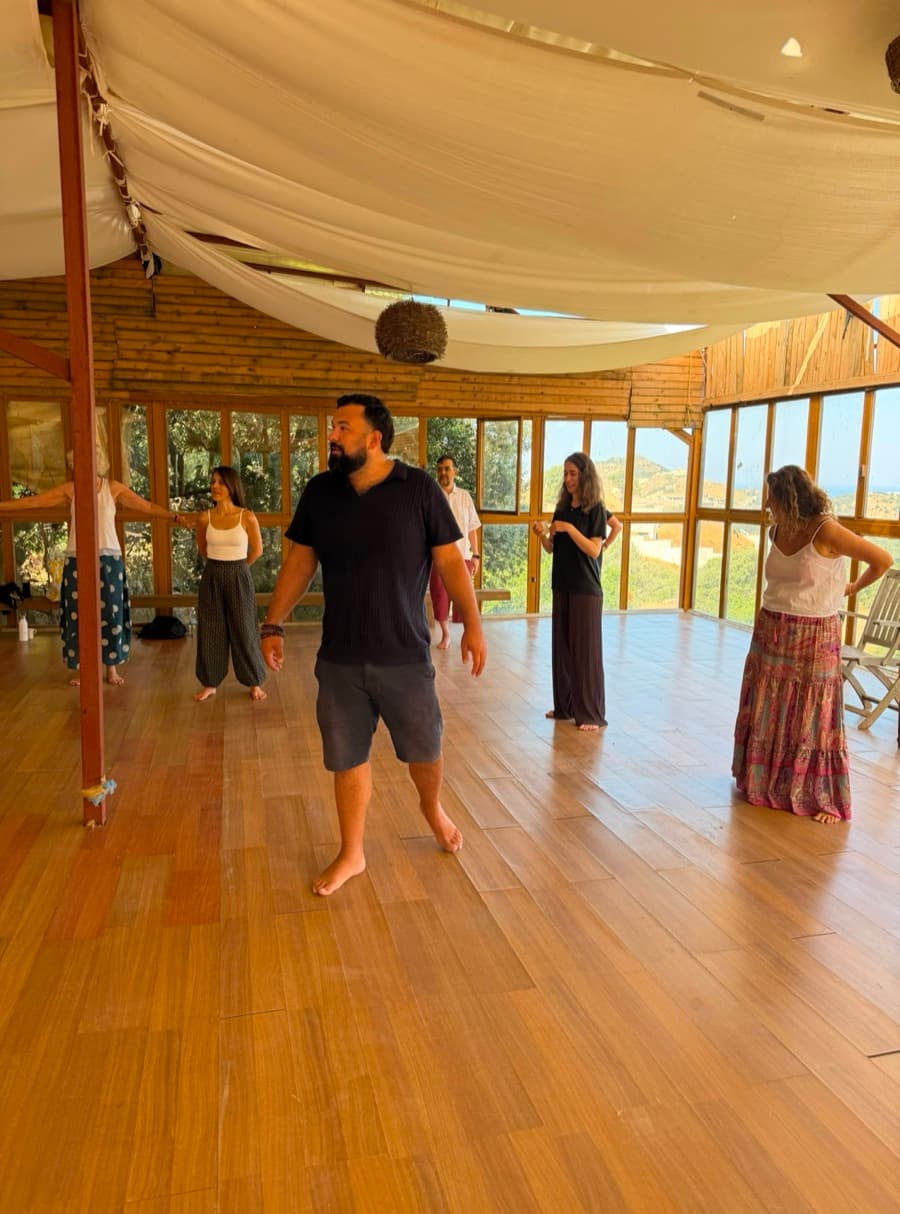 A group practicing movement together during a Bodynamic training